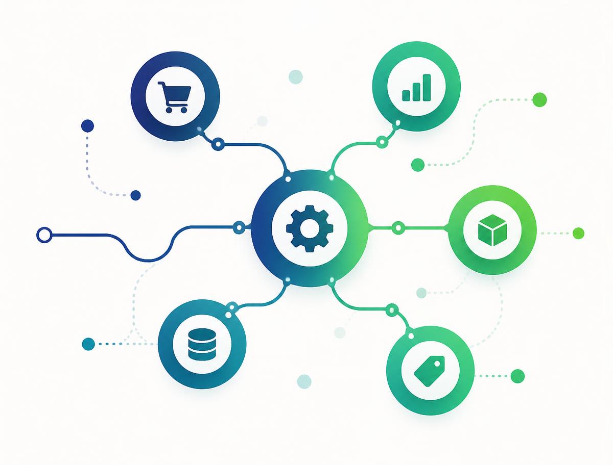 Illustration of connected platform integrations around a central hub