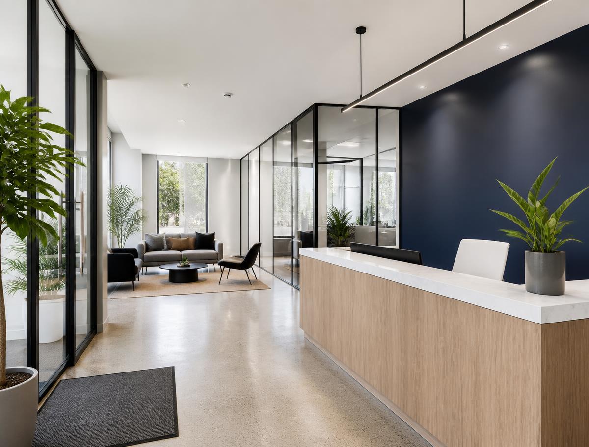 The bright reception and lounge area of the Lead Eminence office